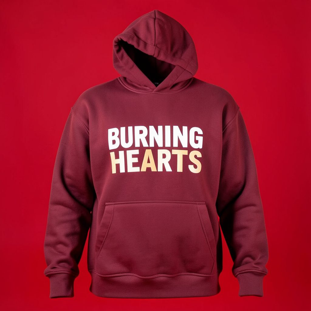 Studio photograph of dark printed streetwear apparel with bold graphic artwork on a seamless neutral backdrop