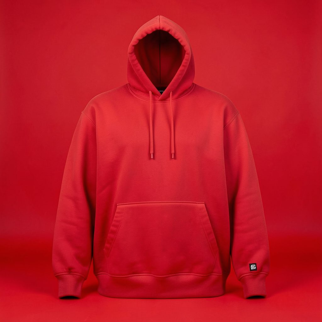 Studio photograph of dark printed streetwear merch apparel on a seamless neutral backdrop with soft directional light
